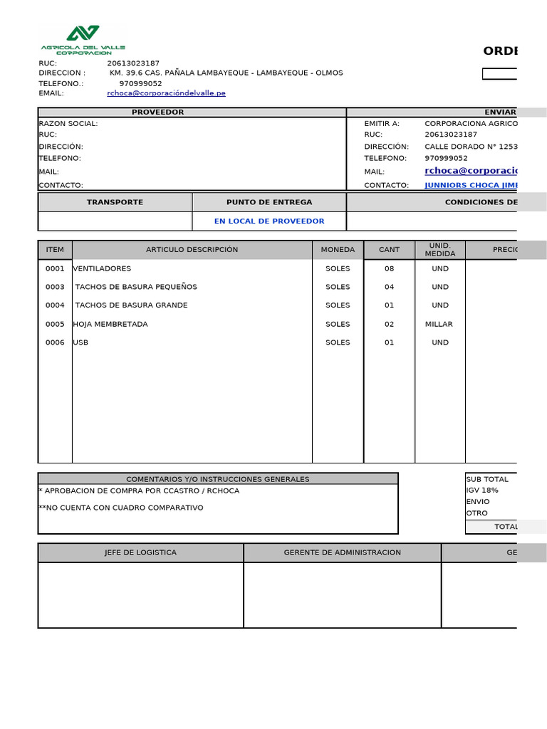 Orden Compra 2024 - 00113 Lunes 02-11-24 Oficina | PDF