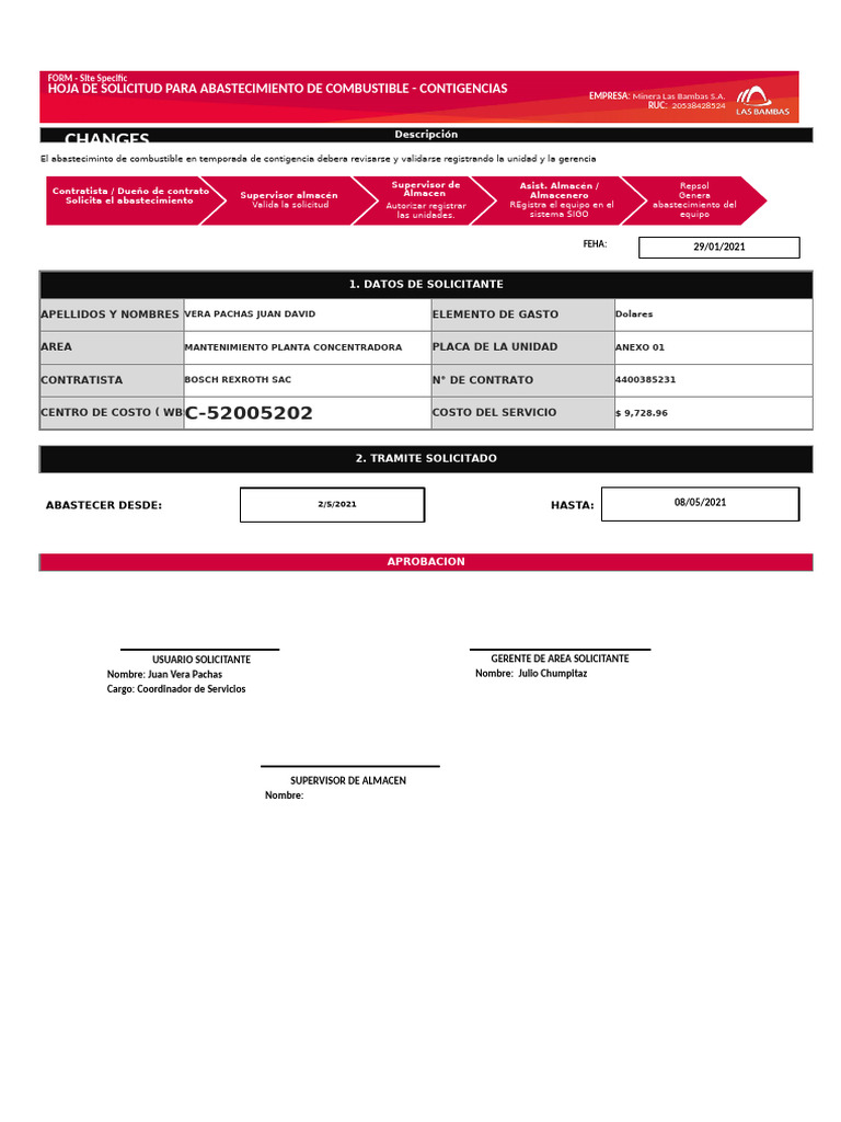GERENCIA DE SUPPLY _ABASTECIMIENTO DE COMBUSTIBLE REGISTRO BOSCH | PDF