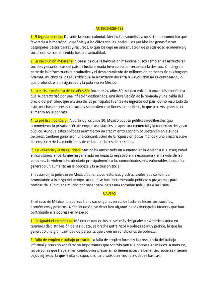 Causas de la pobreza en México | PDF | Pobreza | Pobreza e indigencia
