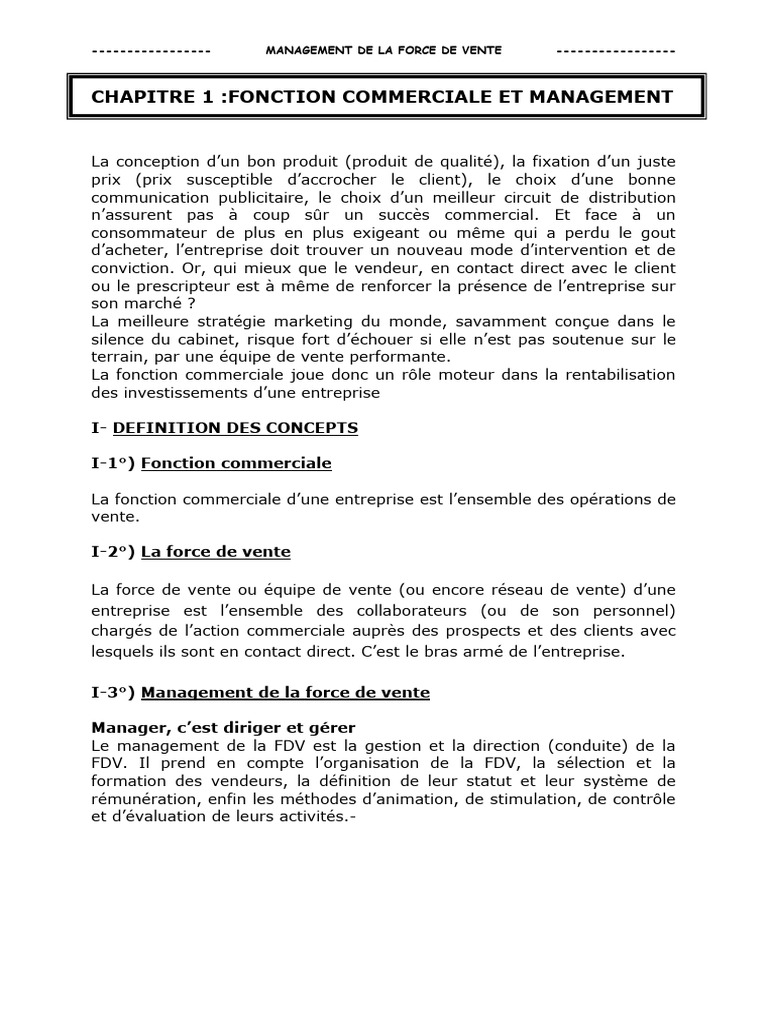 Management de la Force de Vente | PDF | Sodles | Commercialisation