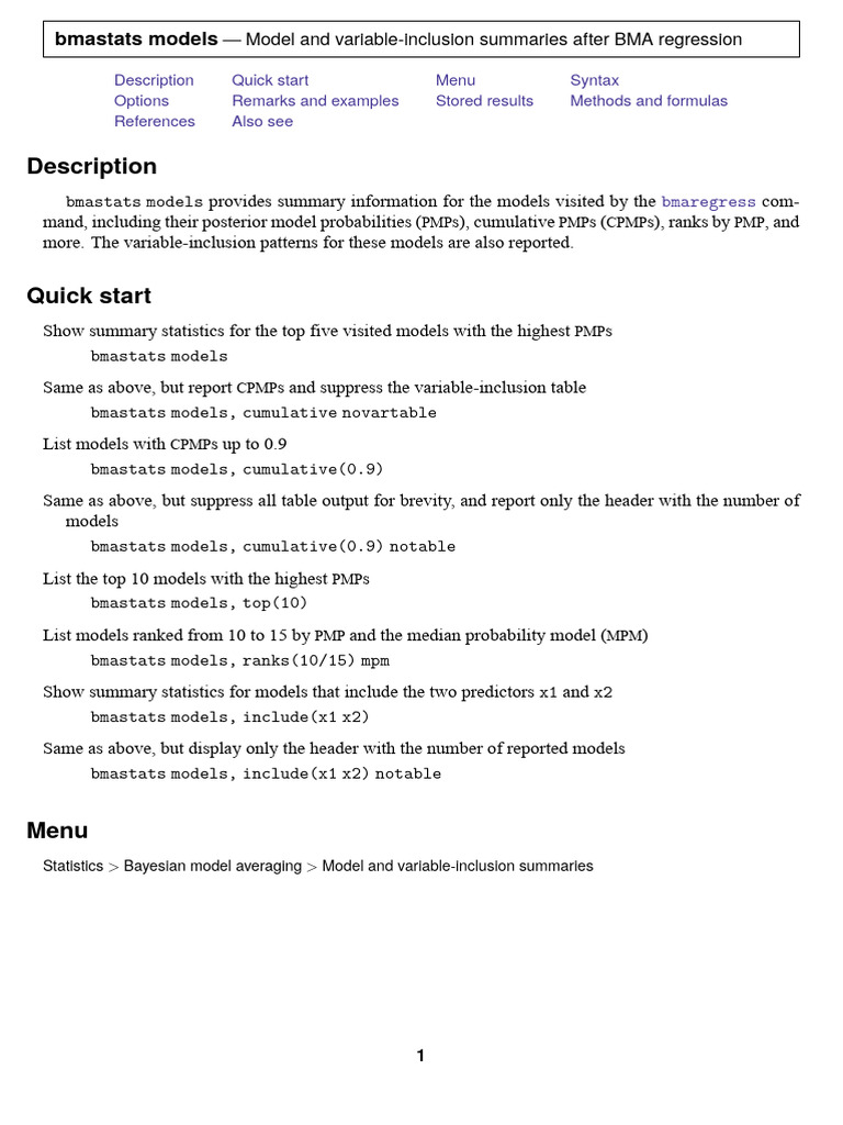 BMA Model Summaries and Inclusions | PDF | Dependent And Independent ...