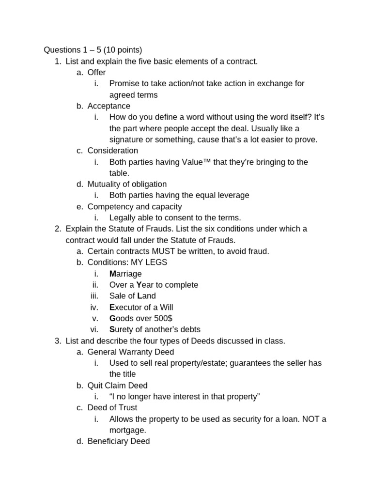 Key Elements of Contract Law Explained | PDF | Concurrent Estate | Law ...