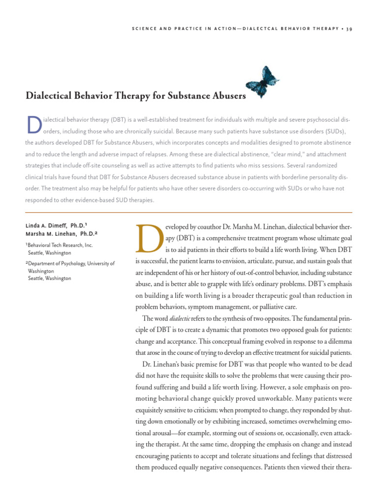 DBT for Substance Abuse Treatment | PDF | Dialectical Behavior Therapy ...