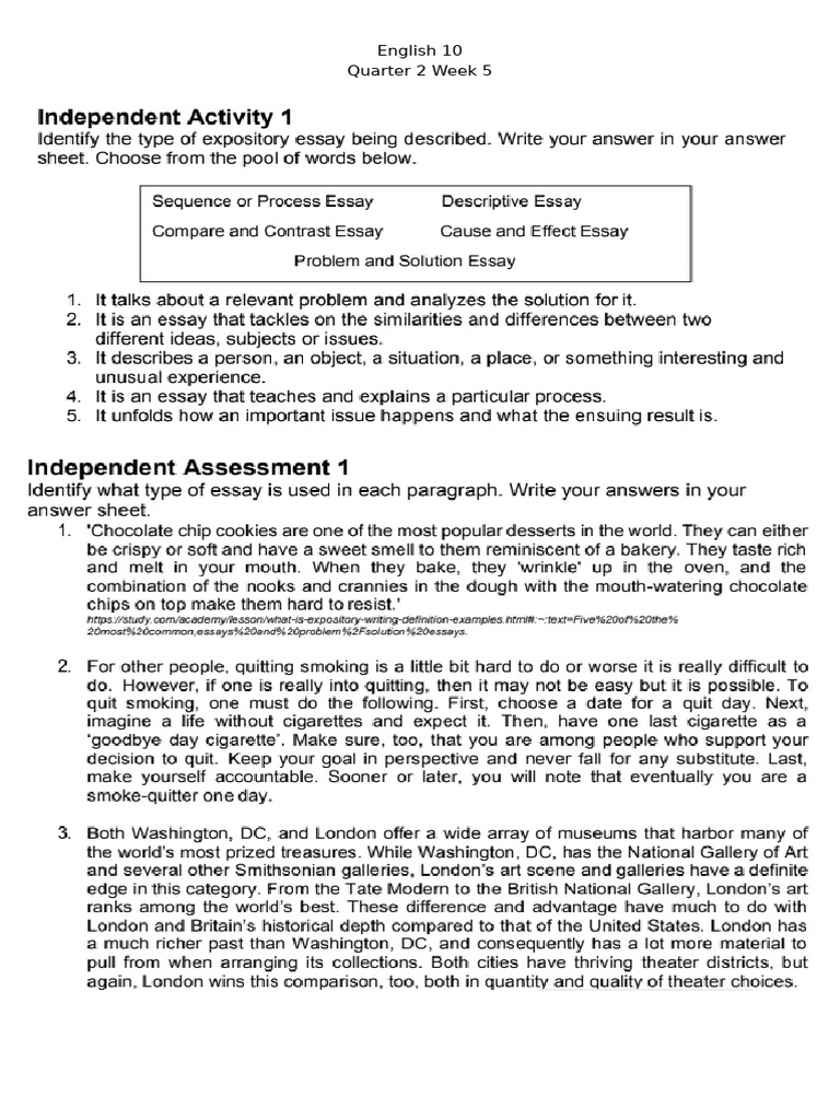English 10 - Exposition Test | PDF