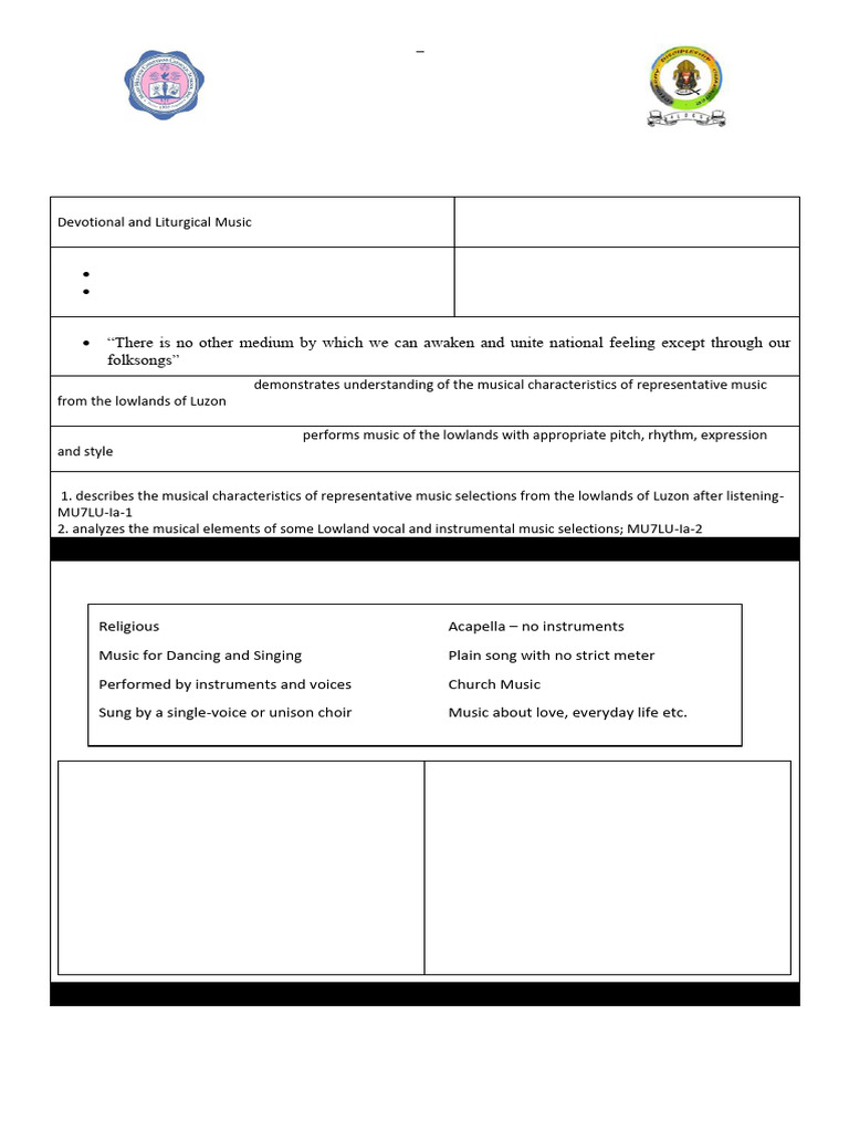 Grade 7 MAPEH Learning Plan: Music | PDF | Entertainment | Performing Arts