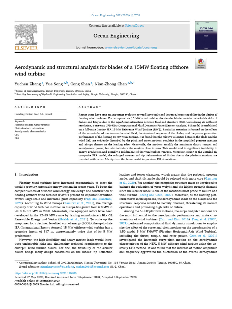 15MW Floating Offshore Wind Turbine Analysis | PDF | Wind Turbine | Turbine