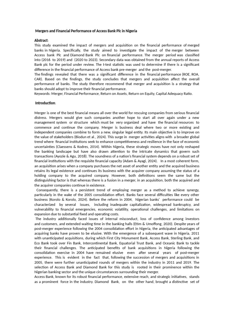 Access Bank Merger Impact on Performance | PDF | Mergers And ...