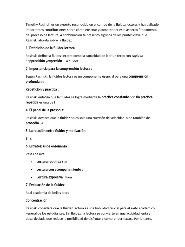 Contribuciones de Rasinski a la fluidez lectora | PDF