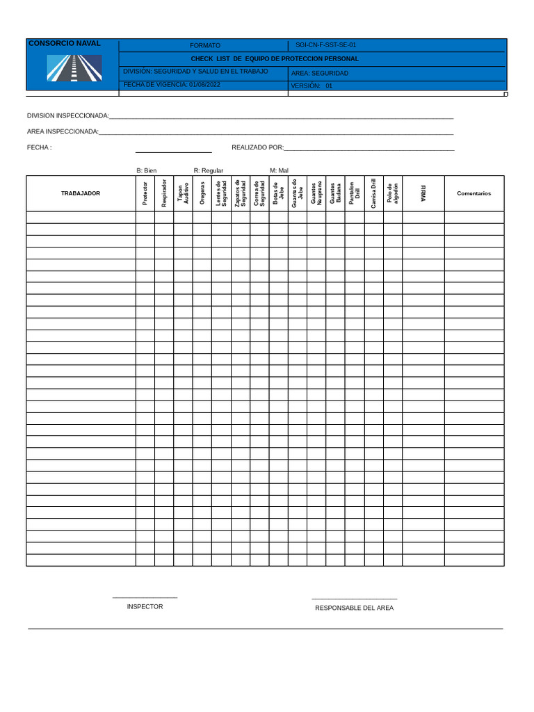 Checklist de Equipos de Protección Personal | PDF