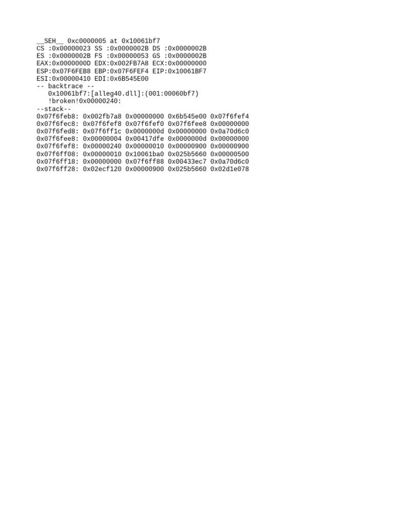 SEH Error 0xc0000005 Analysis | PDF