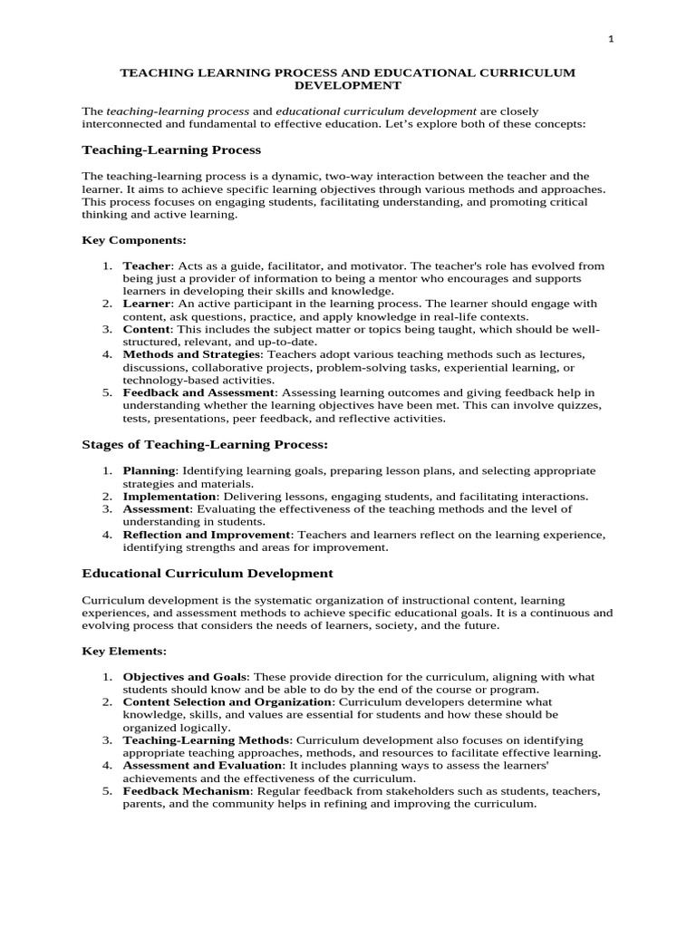 Teaching-Learning Process & Curriculum Critique | PDF | Educational ...