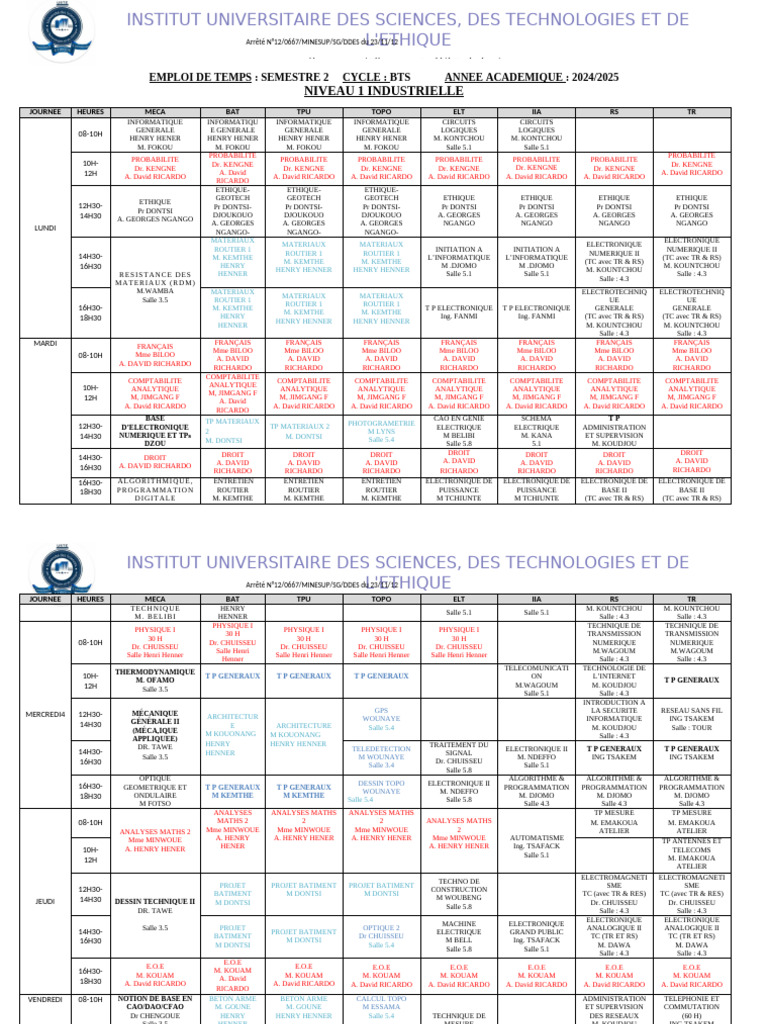Emploi du Temps BTS 2024/2025 | PDF | Électronique | Informatique