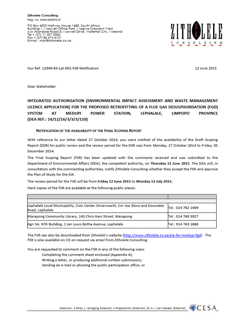 Medupi Power Station FSR Notification | PDF