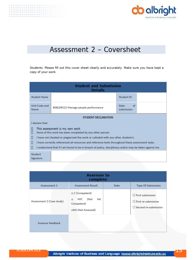 BSBLDR522 Performance Management Cover Sheet | PDF | Performance ...