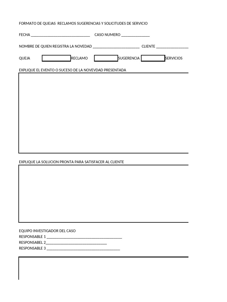 Formato de Quejas y Reclamos | PDF