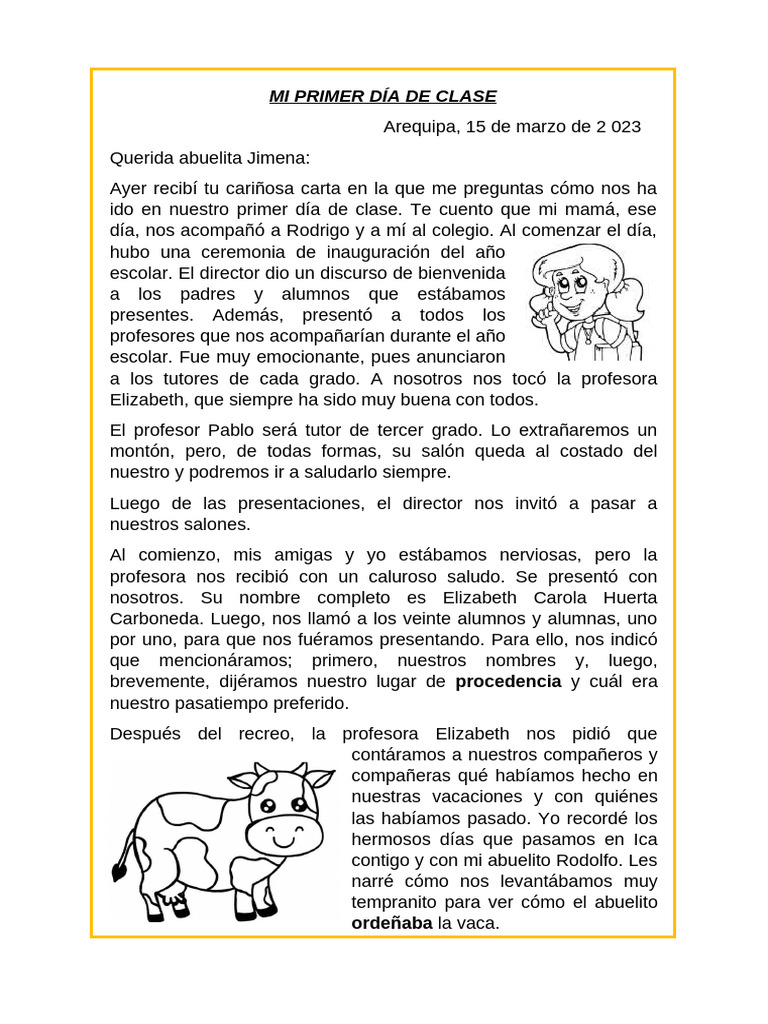 Mi Primer Día de Clase en Arequipa | PDF