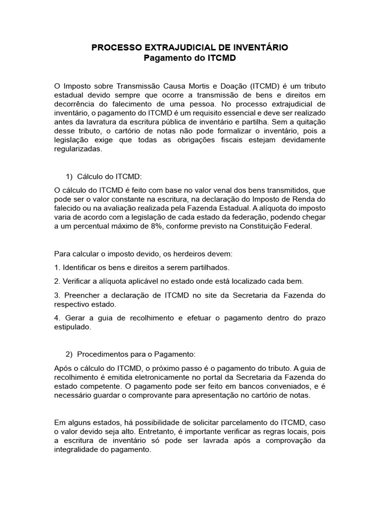 ITCMD no Inventário Extrajudicial | PDF | Impostos | Imposto de Renda