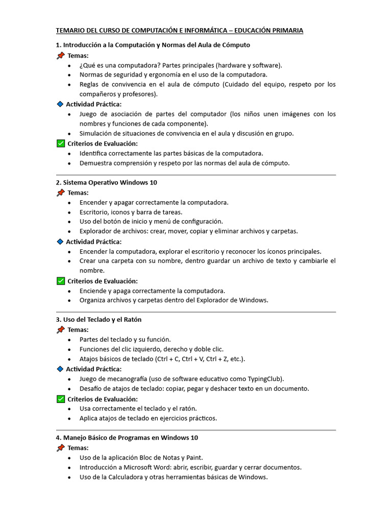 Temario de Computación para Primaria | PDF | Archivo de computadora ...