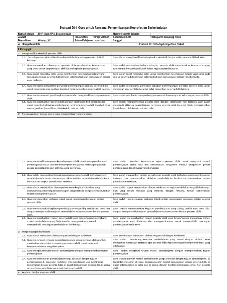 Evaluasi Diri Guru untuk Pengembangan Keprofesian | PDF