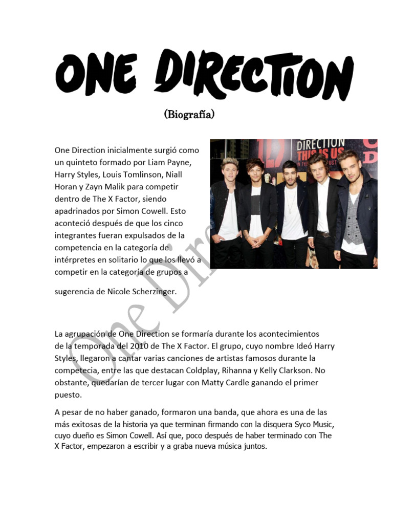 Biografía de One Direction | PDF | Una sola dirección | Musica Popular