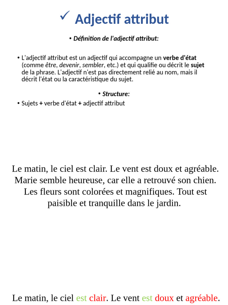 Définition et exemples d'adjectif attribut | PDF