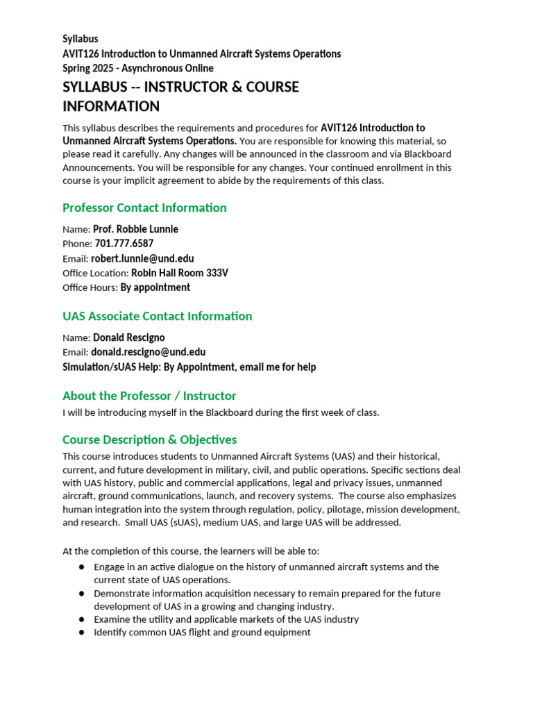 UAS Operations Course Syllabus 2025 | PDF | Unmanned Aerial Vehicle ...