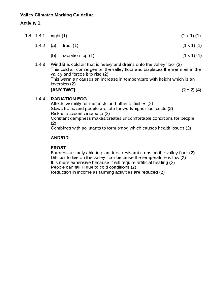 Valley Climates Grade 12 Guidelines | PDF | Frost | Fog
