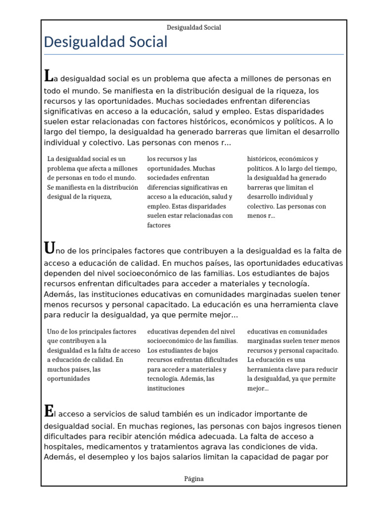 Desigualdad Social: Educación y Salud | PDF | Desigualdad social ...