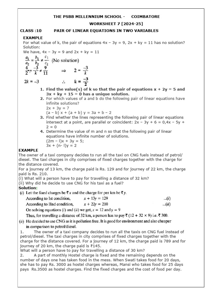 7th Grade Linear Equations Worksheet | PDF | Equations | System Of ...