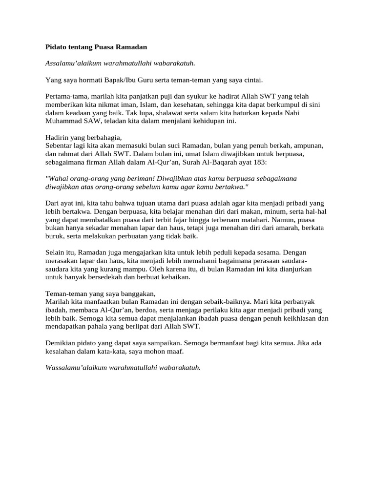 Pidato Tentang Puasa Ramadan | PDF