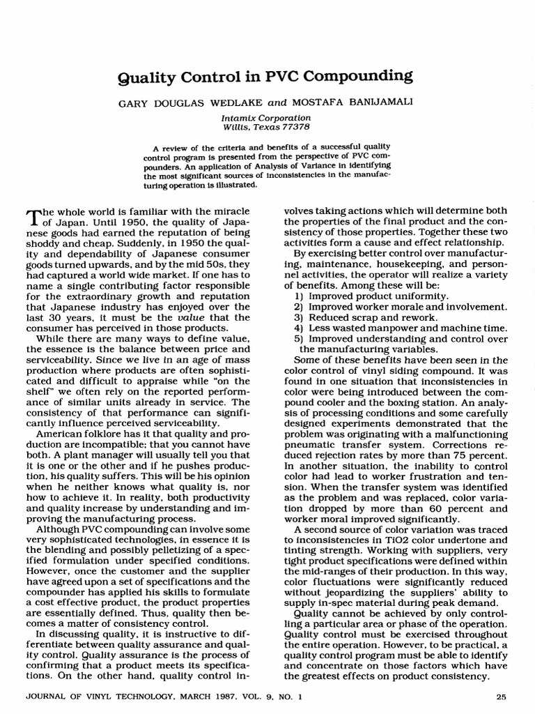 Quality Control in PVC Compounding | PDF | Standard Deviation | Variance