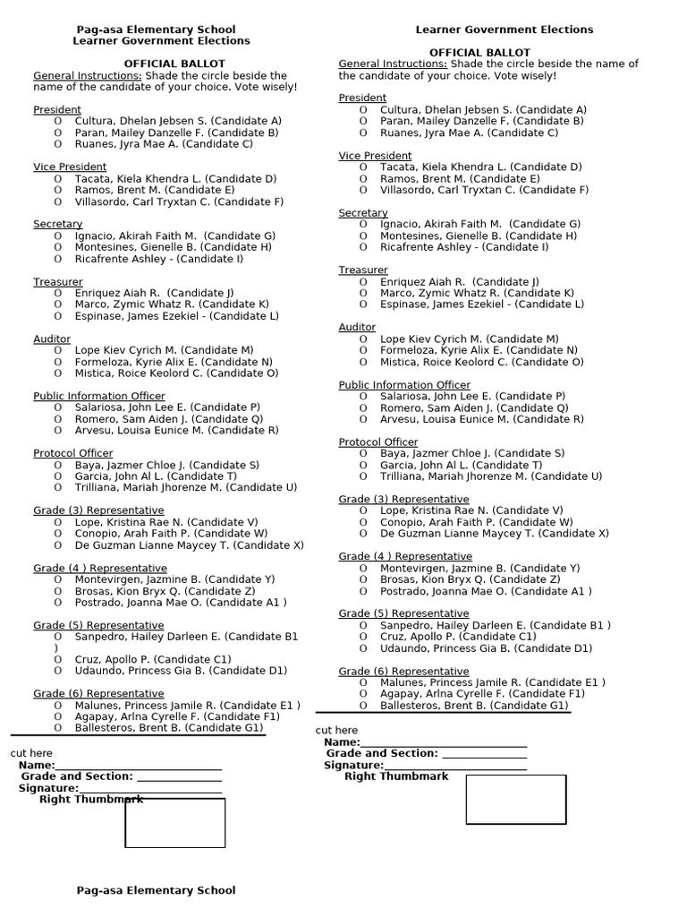 Pag-asa Elementary Election Ballot | PDF