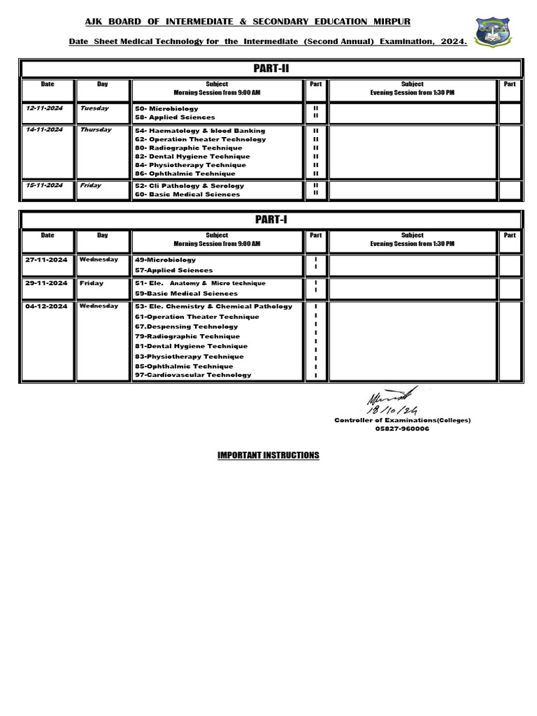 Datesheetmedicaltechnology Exam 2 ND Annual 2024 | PDF | Health ...