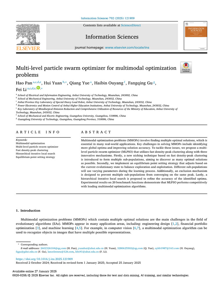 Multi-Level PSO for Multimodal Optimization | PDF | Cluster Analysis ...