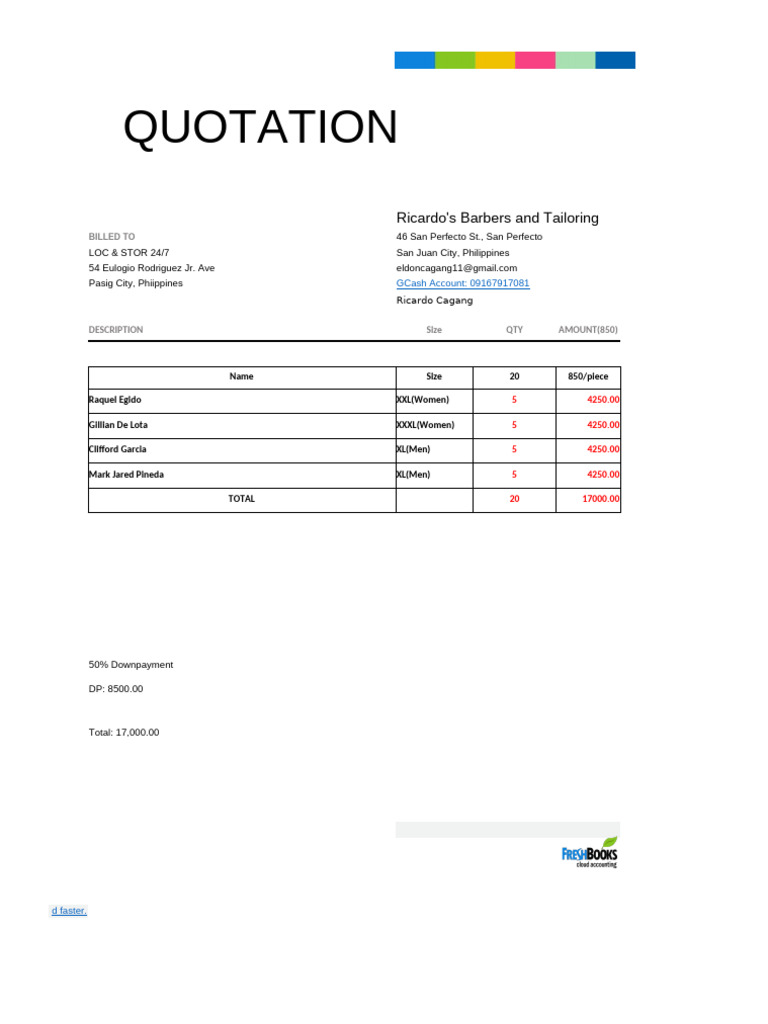 Invoice for Tailoring Services | PDF