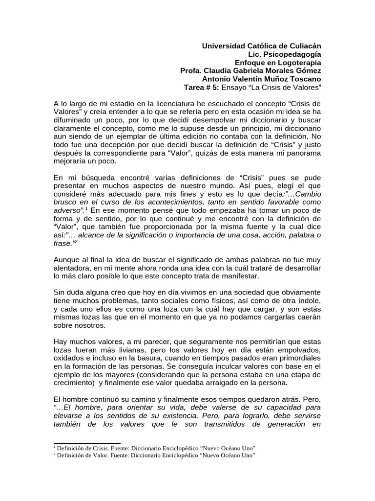 Crisis de Valores en la Sociedad Actual | PDF