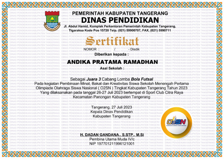 Sertifikat O2sn-Andika | PDF