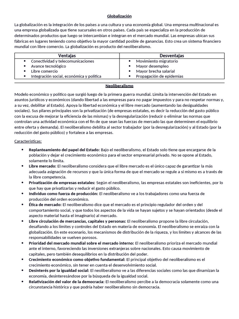 Impacto de la Globalización y Neoliberalismo | PDF | Neoliberalismo ...