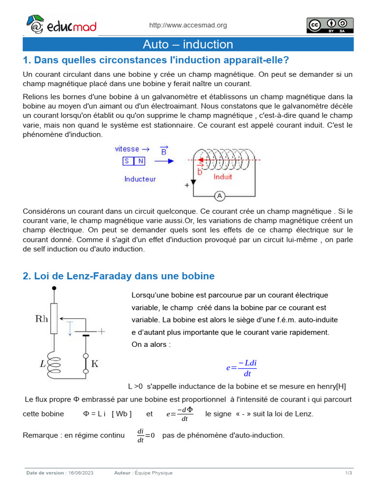 Auto-induction et loi de Lenz-Faraday | PDF | Inducteur | Champ magnétique