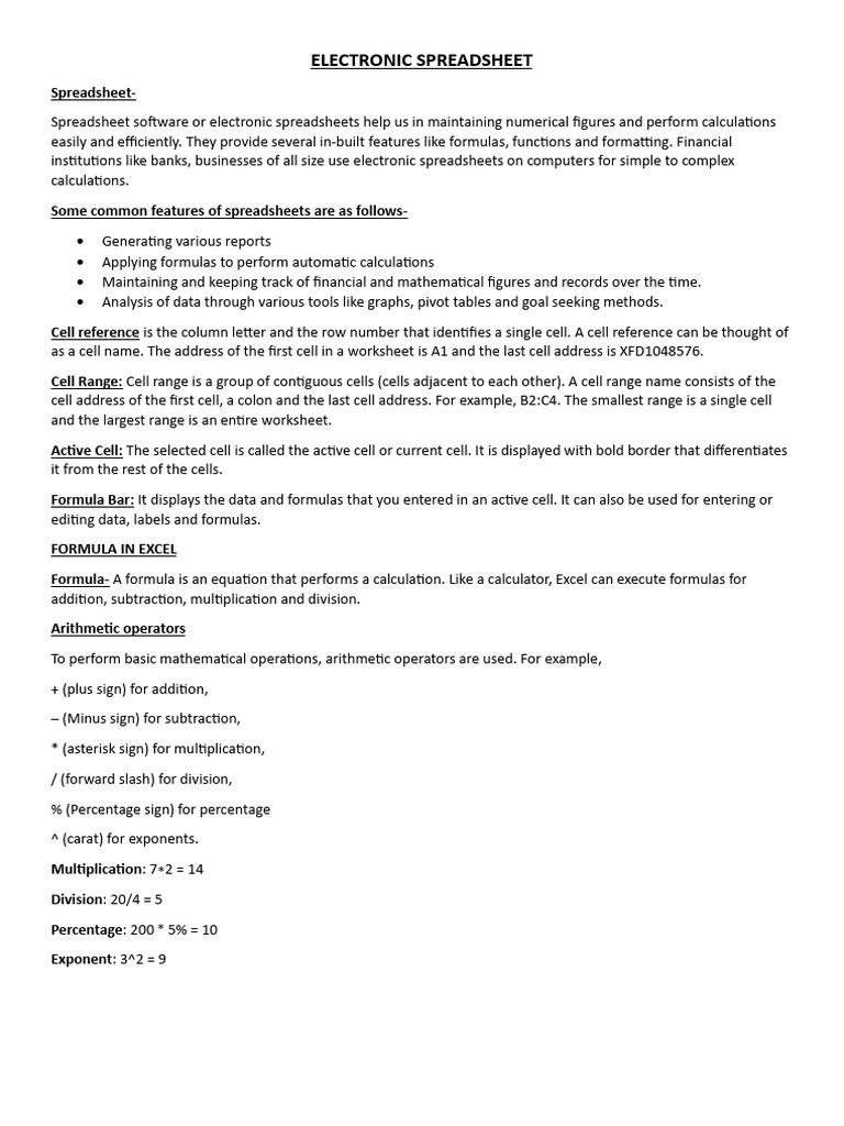 Essential Guide to Electronic Spreadsheets | PDF | Spreadsheet ...