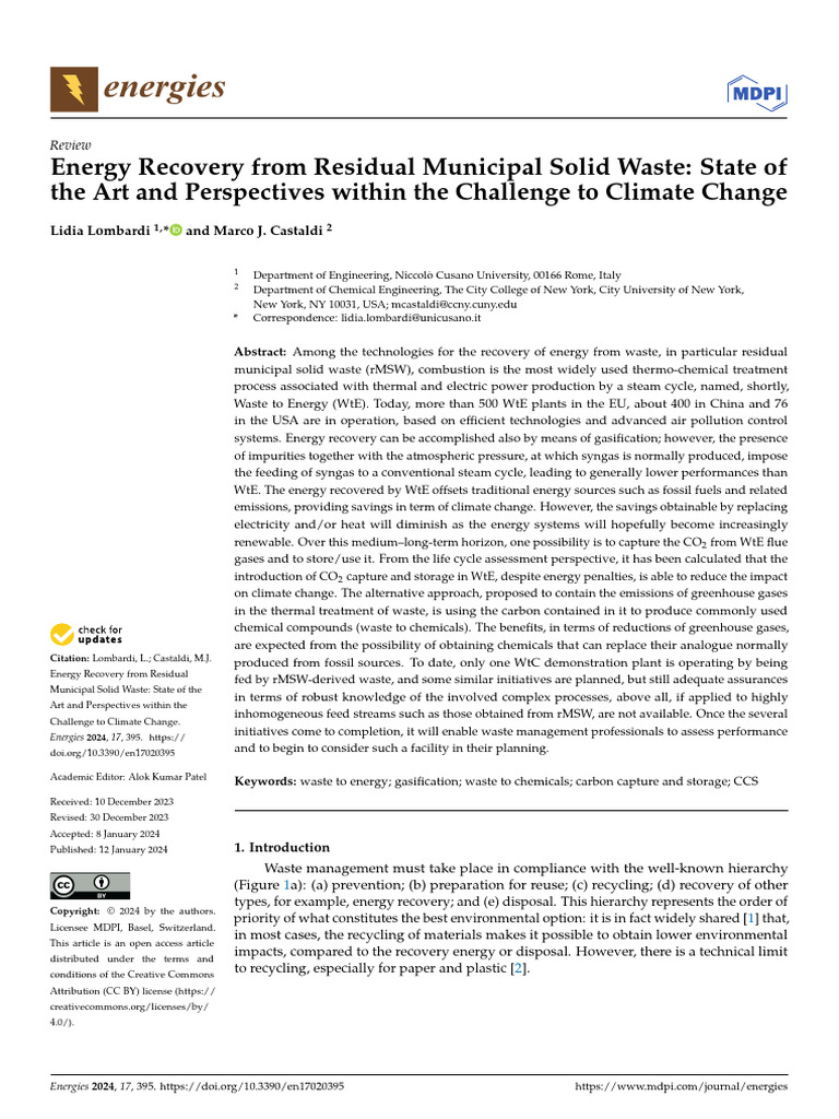 Energy Recovery from Municipal Waste | PDF | Municipal Solid Waste | Waste