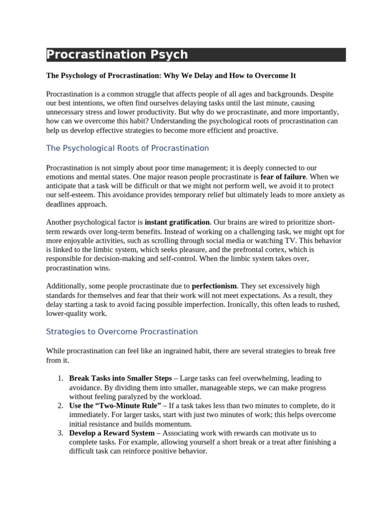 Overcoming Procrastination Strategies | PDF | Procrastination ...