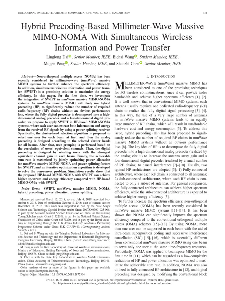 Hybrid Precoding in mmWave MIMO-NOMA | PDF | Mimo | Information And ...