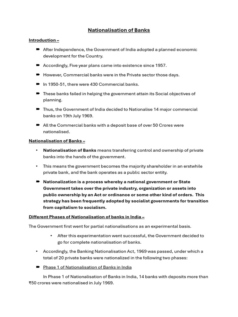 Nationalisation of Banks in India Explained | PDF | Banks | Nationalization