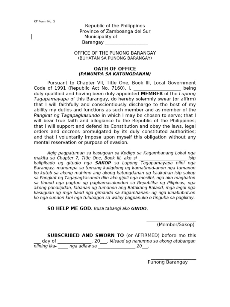 KP Form N5 - Oath of Office | PDF