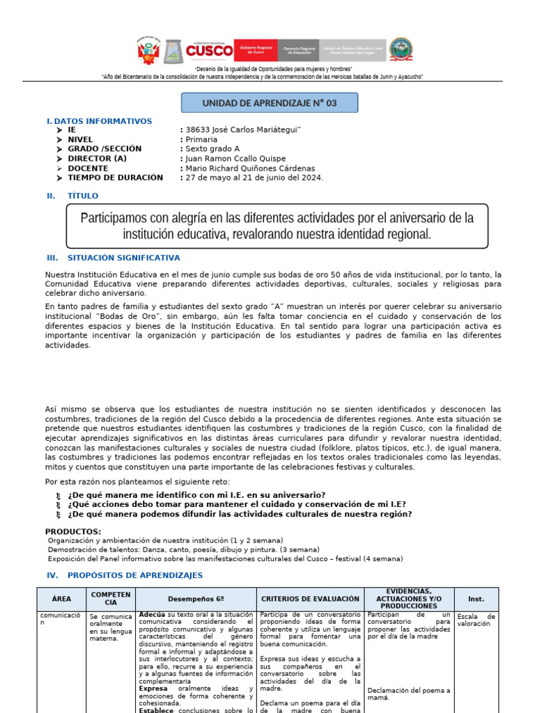 UNIDAD DE APRENDIZAJE Nº 03 | PDF | División (Matemáticas) | Aprendizaje