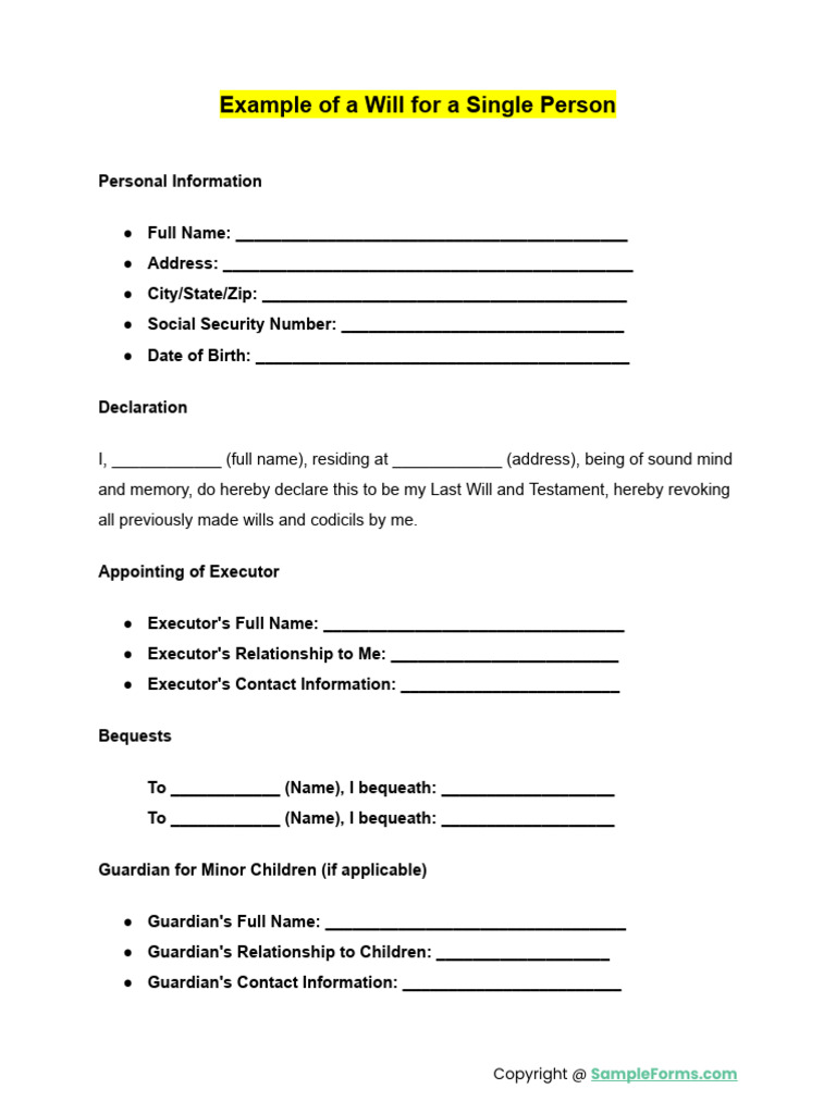 Simple Will Template for Singles | PDF