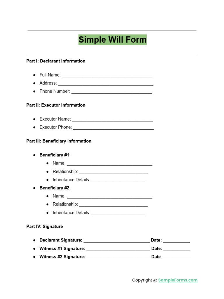 Simple Will Form Template | PDF