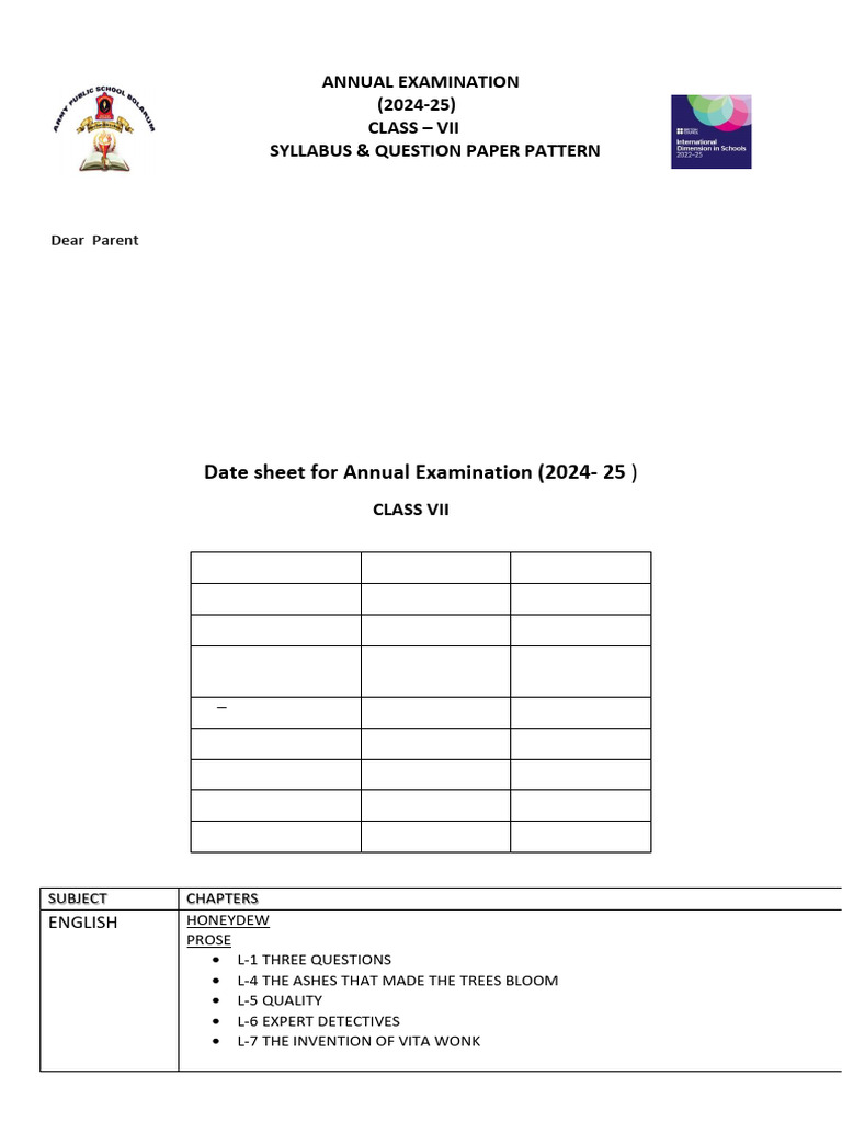 CLASS 7 ANNUAL SYLLABUS & Q P PATTERN 24-25 - Copy-2 | PDF