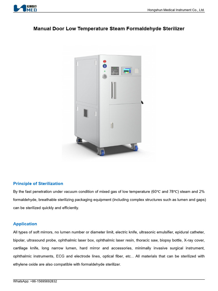 Low Temperature Steam Formaldehyde Sterilizer | PDF | Sterilization ...